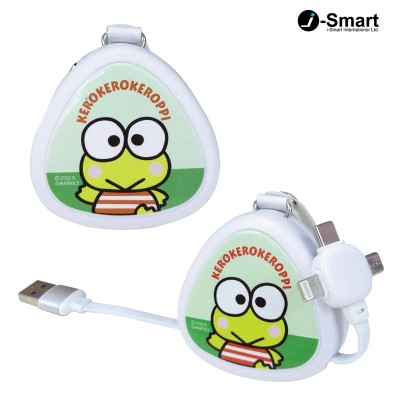 Sanrio Kerokerokeroppi Usb-A to Micro-Usb+Type-C+Lightning Cable w/Retractable #4711303