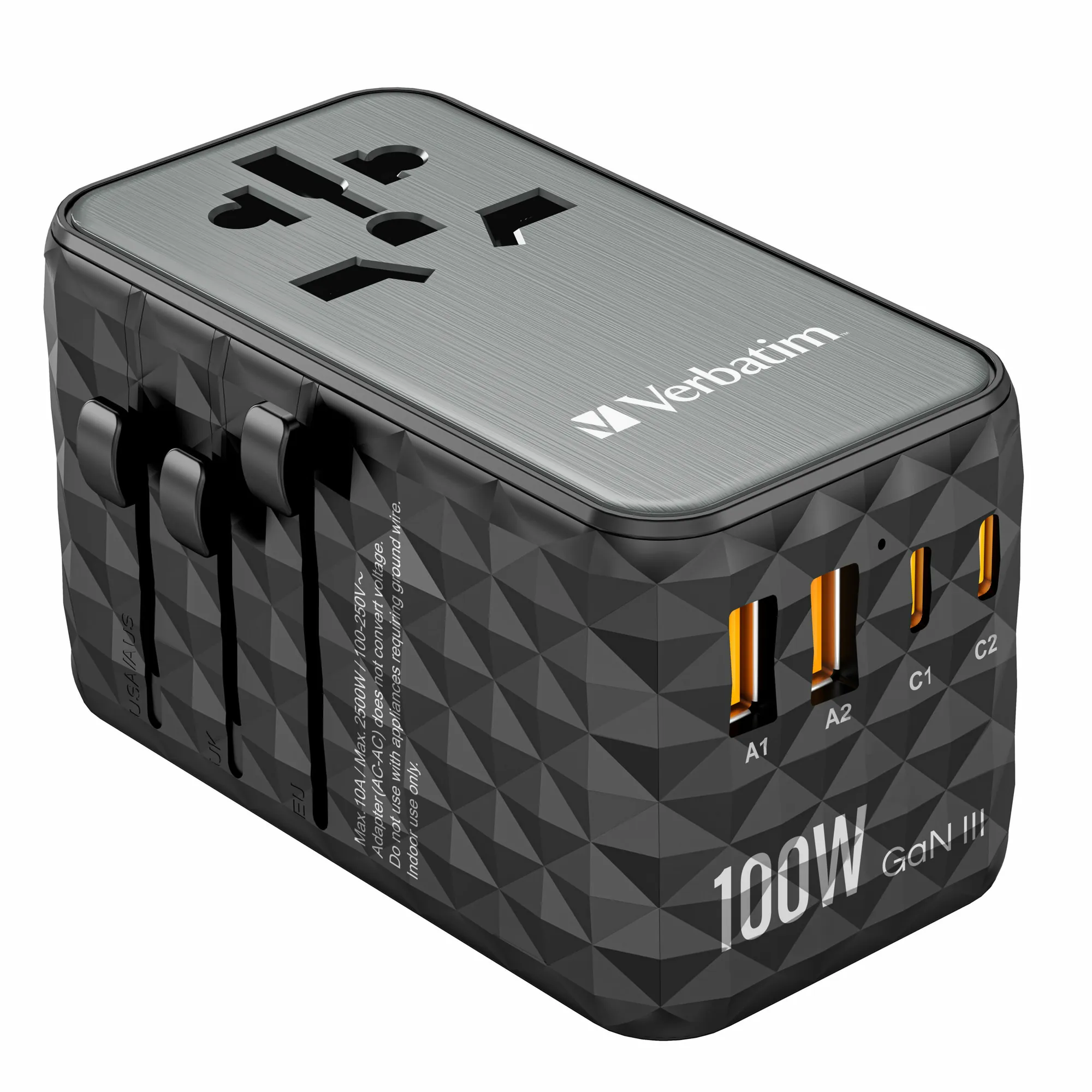 Verbatim GaN Travel Charger (100W, 4port, 2xUsb-A, 2xTypeC, Black) #32121