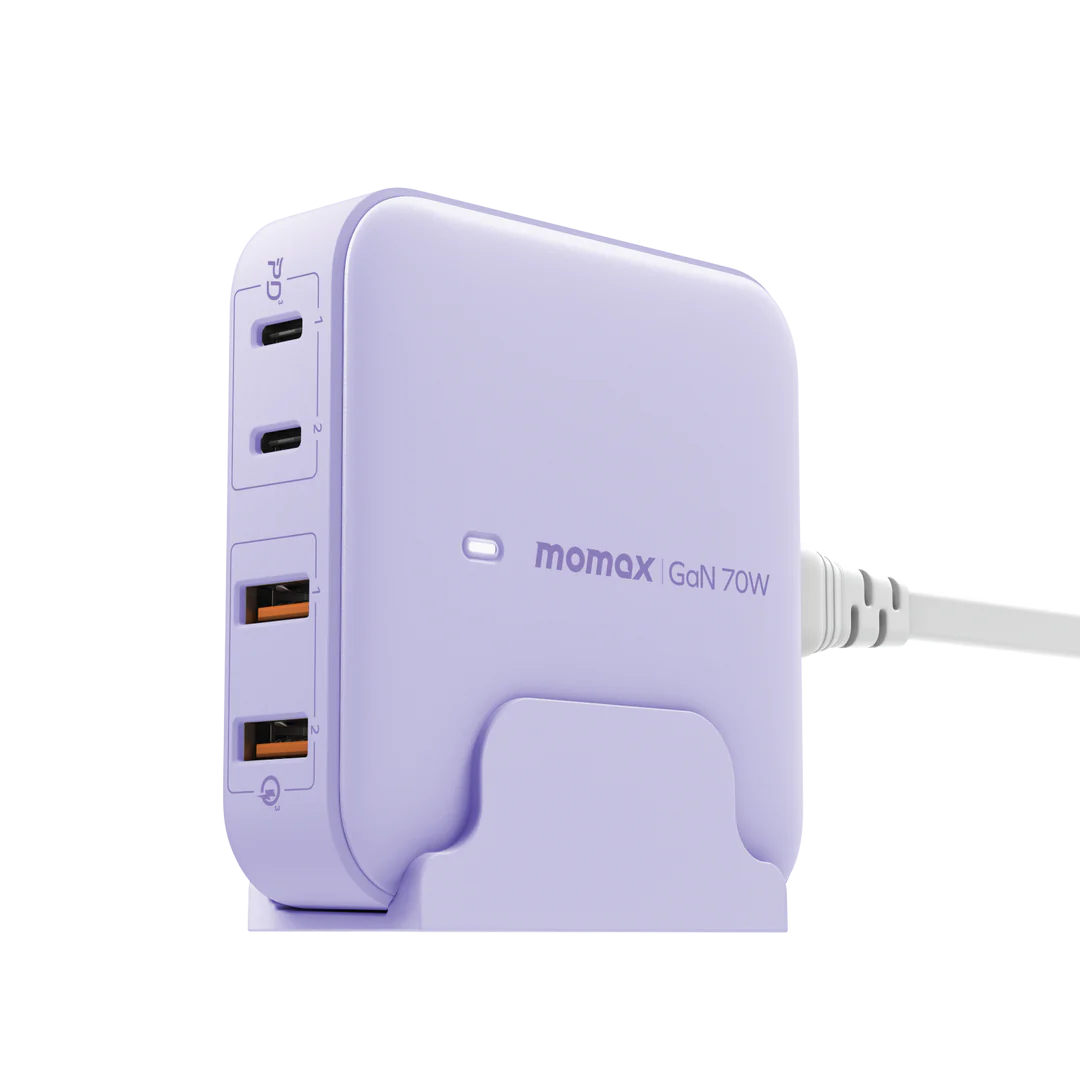 MOMAX OnePlug GaN Usb Charger (70W, 4port, PD, 2xQC3.0, 2xTypeC, Purple) #UM50UKU