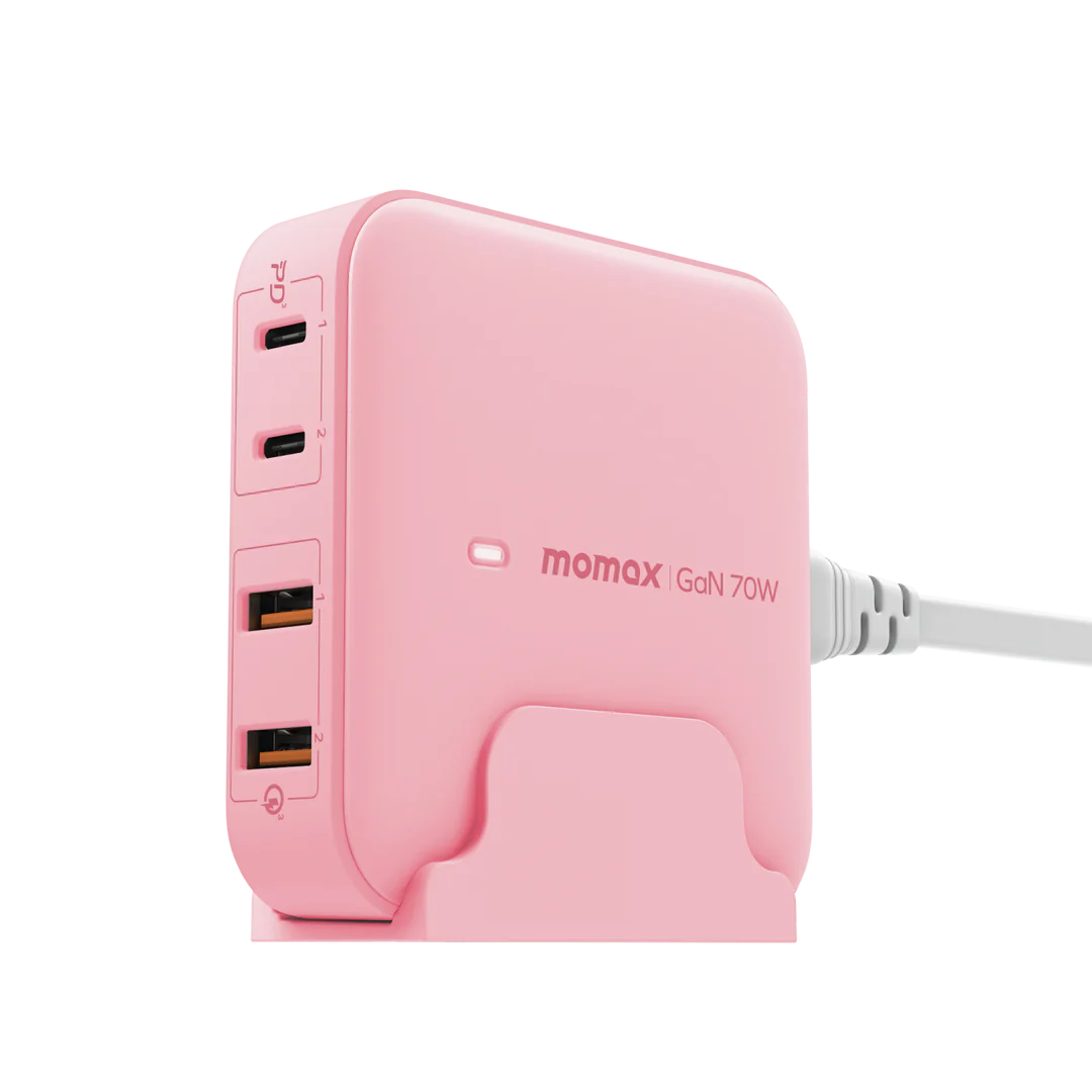 MOMAX OnePlug GaN Usb Charger (70W, 4port, PD, 2xQC3.0, 2xTypeC, Pink) #UM50UKP