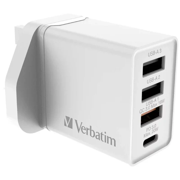 Verbatim 30W 4位 PD & QC 3.0 USB 充電器 (白色) #66897