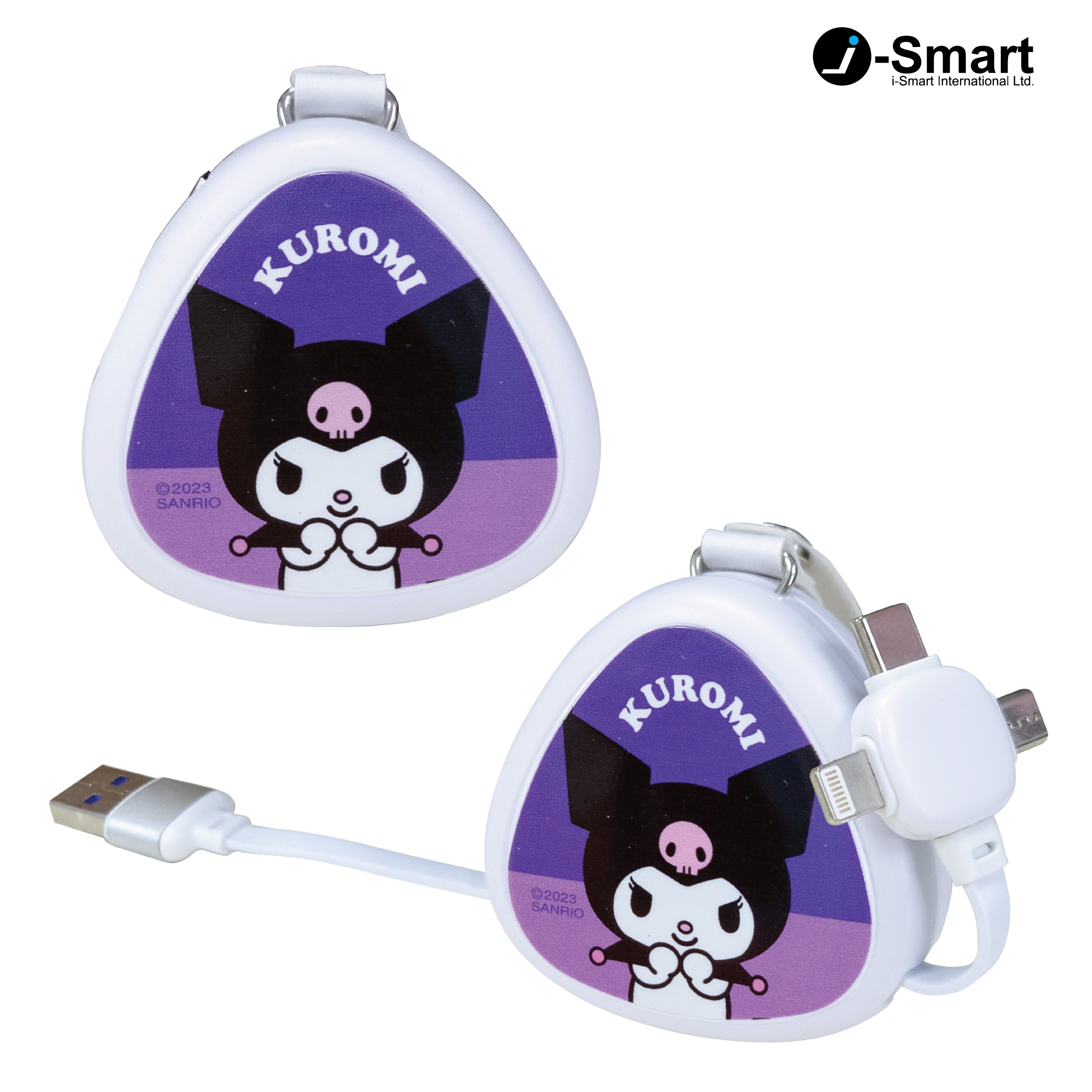 Sanrio Kuromi Usb-A to Micro-Usb+Type-C+Lightning Cable w/Retractable #4711301