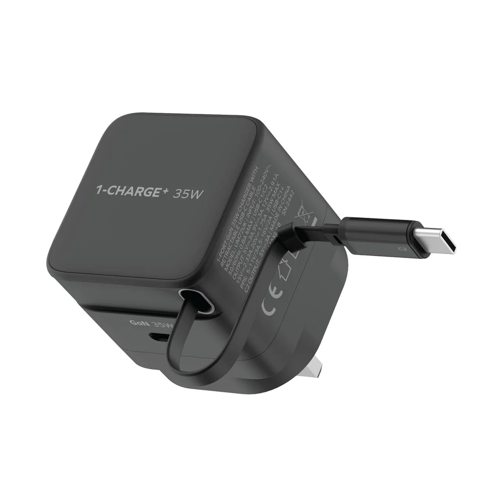 MOMAX 1-CHARGE+ GaN Usb Charger w/Type-C cable (35W, 1port, PD,TypeC, Black) #UM72UKD