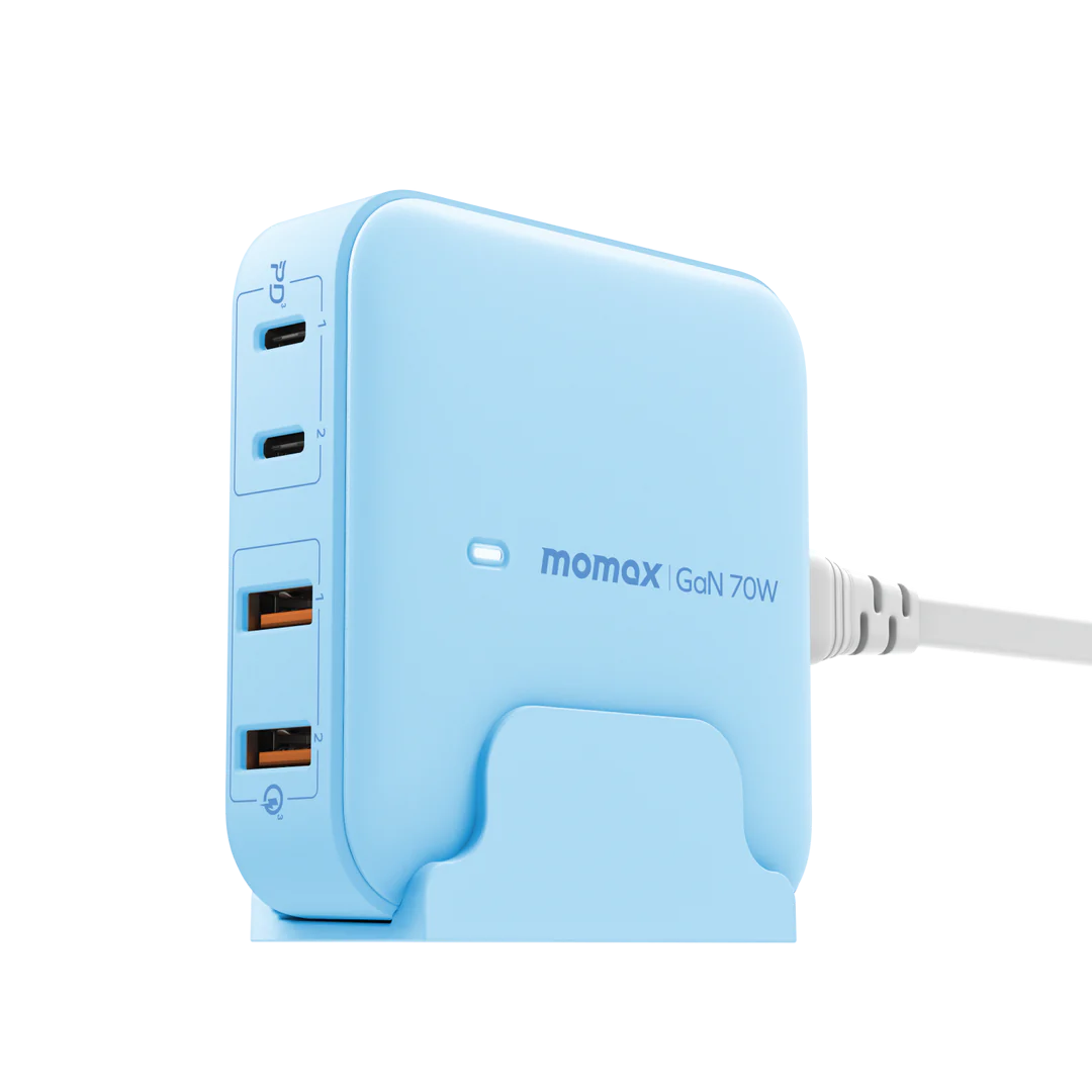 MOMAX OnePlug GaN Usb Charger (70W, 4port, PD, 2xQC3.0, 2xTypeC, Blue) #UM50UKB