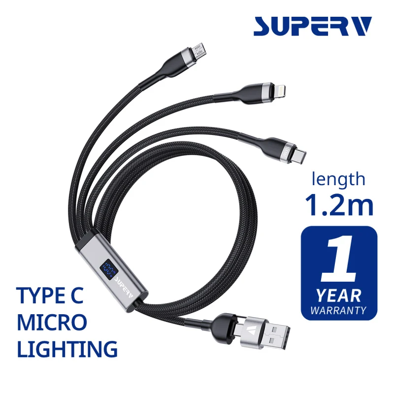 SuperV RT52 1.2米 (120cm) 五合一充電線 快速充電100W USB連接線 #RT52