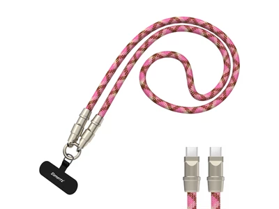 Elementz Phone Strap 1,2米 Usb-C to Usb-C 100W 掛繩充電傳輸線 (粉紅色) #NHC-120PK