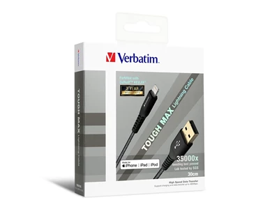 Verbatim Tough Max Lightning Cable MFi 充電線 0.3米 (黑色) #65992