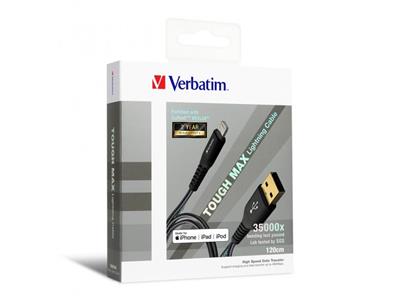 Verbatim Tough Max Lightning Cable MFi 充電線 1.2米 (黑色) #65857