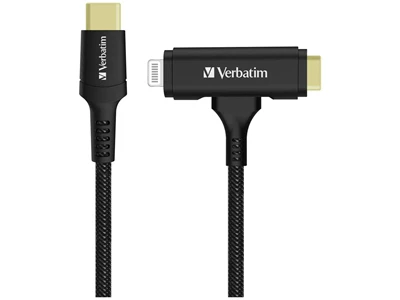 Verbatim 1.2米 USB-C & Lightning 2合1充電傳輸線 (黑色) #66974