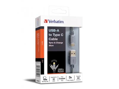 Verbatim Step-up USB-C to USB-A 充電線 0.3米 (灰色) #66149