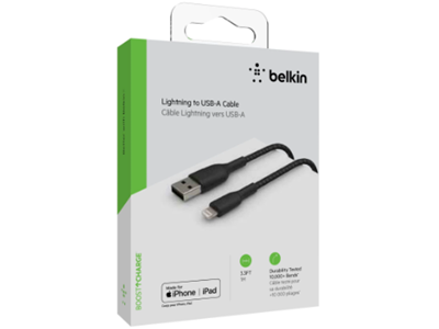 Belkin Boost Charge Braided Lightning to USB-A Cable 1metre (Black) #CAA002bt1MbK
