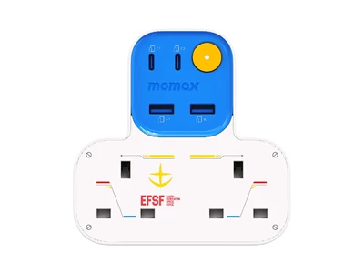 MOMAX 1-Charge WorkFlow (Gundam) 2Head T-shaped Extension Socket w/2xUsb-A, 2xTypeC Charger #US17UKGDW