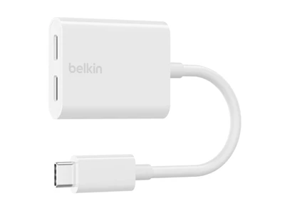 Belkin RockStar Usb-C to Usb-C Headphone Jack Adapter w/Type-C Charging Port (White) #F7U081btWH