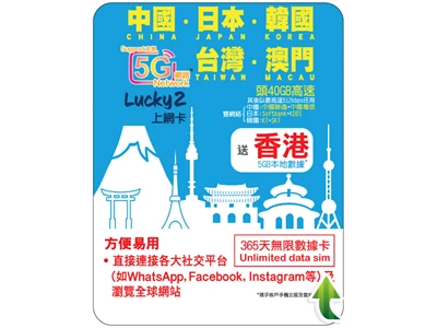 Lucky2 5G_亞太5地區 365天 40GB 無限數據上網卡 #CARD1353