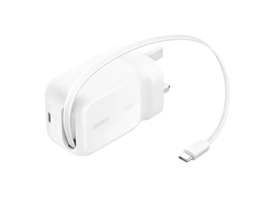 Belkin BoostChargePro GaN 45W Usb-C 折疊式充電器 連 Usb-C伸縮線 #WCH023myWH