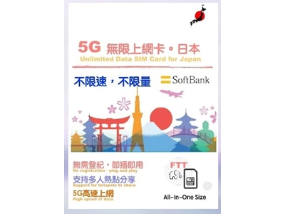 SoftBank 5G 日本 5天(不限速) 數據上網卡 #CARD1303