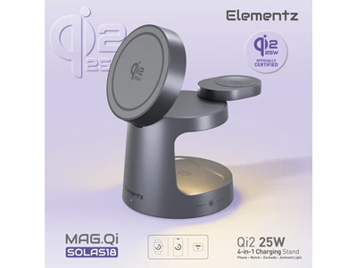 Elementz SolaS18 Mag.Qi2.2(25W) 3合1 磁吸無線充電座 (灰色) #FC-S18(GY)