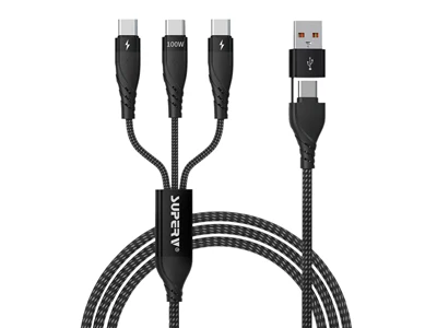 SuperV CC54 1.2米 100W 5合1充電線  (黑色) #CC54