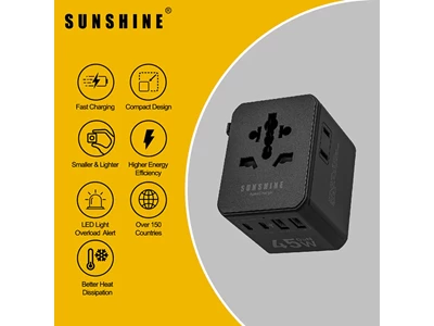 SunShine GaN 45W 5位 Usb-A + Usb-C 旅行充電插座 (黑色) #TRD-45BK