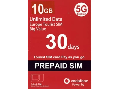 Vodafone 5G 歐洲45國家* 30天 10GB-Data Travel Prepaid Sim Card