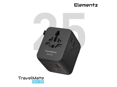 Elementz Mini25 25W 5位 USB-A + USB-C 旅行充電插座 (黑色) #PT-M25