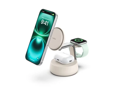 Belkin UltraChargePro Qi2.2 25W 3 合 1 磁吸無線充電座 (沙色) #Wiz040mySD