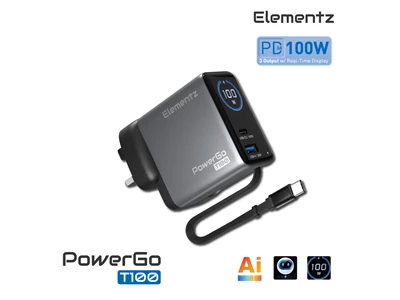 Elementz PowerGo T100 100W 2位 (1A1C) 充電器 (黑色) #PD-T100(BK)