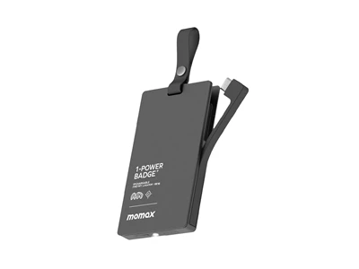 MOMAX 1-Power Badge FindMyLocator 2500mAh Power Bank w/Usb-C Cable 1port Black #BR16D