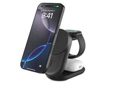 Belkin UltraCharge Qi2 25W 3合1 可摺疊磁吸充電器 (黑色) #WIZ037MYBK