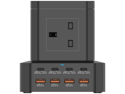 Verbatim PowerStrip Tower 100W 2米 8位AC插座 USB-C x 4 +USB-A x 4  (黑色) #66962