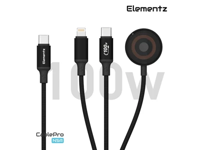 Elementz 1.5米 Usb-C to Usb-C+Lightning+Watch 3 in 1 充電線 (黑色) #N5A-12BK